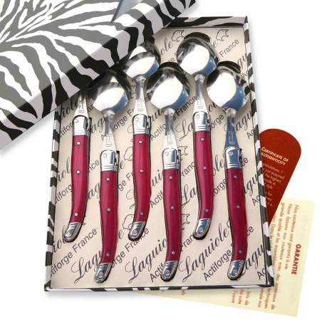 Coffret de  6 cuillères à soupe Laguiole ABS de couleur fuschia