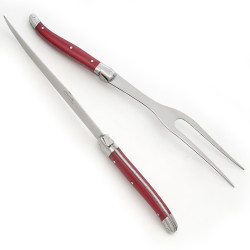 Carving Set Laguiole pearlized red color