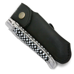 Laguiole knife with checkerboard Cristallium handle with leather sheath