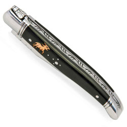 Laguiole pocket knife with astrological sign inlayed in the ebony handle