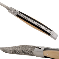 Ebony and  Boxwood Laguiole knife with Damascus blade