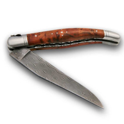 Couteau Laguiole damassé avec manche en Loupe de thuya et platines guillochées