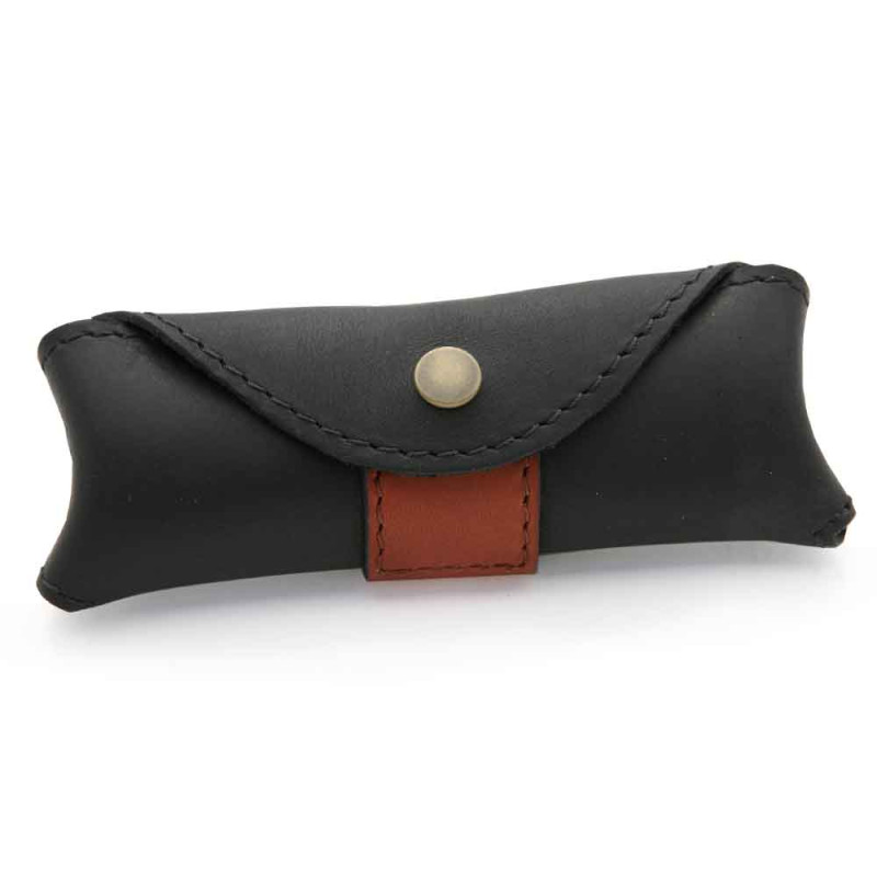 Black horizontal leather case for Laguiole with brown part
