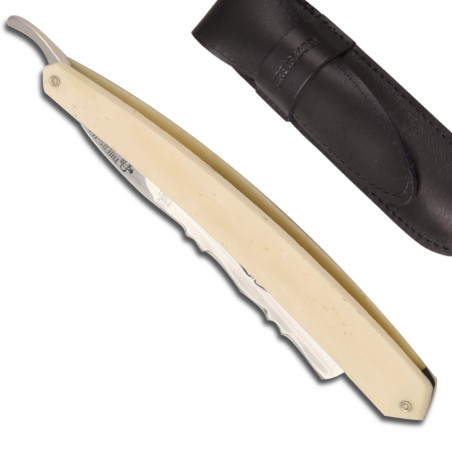 Historic Straight Razor 6/8 Bone handled - Forged decorated on the back of the blade