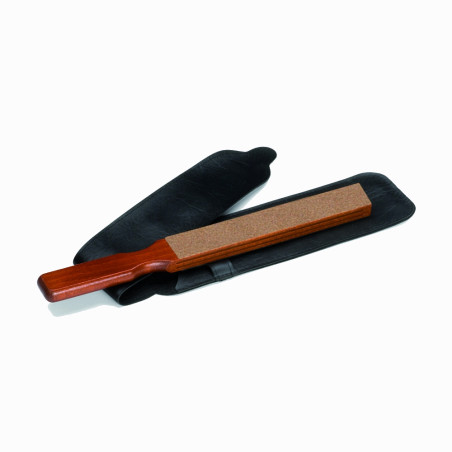 Razor paddle strop in wood and leather