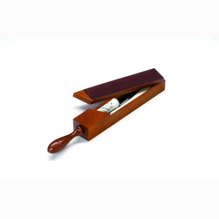 Double sided leather covered wooden strop box