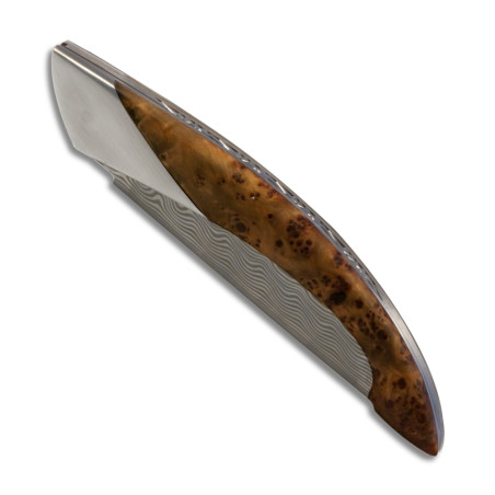 Monnerie knife thuya burl handle with Damascus blade