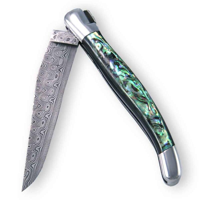Laguiole knife abalone handle with Damascus blade